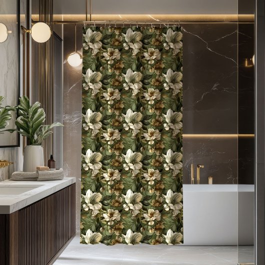 Elegant Sage Green Shower Curtain Botanical Chic シャワーカーテン
