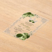 Elegant Sage Green Silver Crown Quinceanera アクリル招待状 (レイダウン)