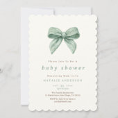 Elegant Sage Green Soft Coquette Baby Shower 招待状 (正面)