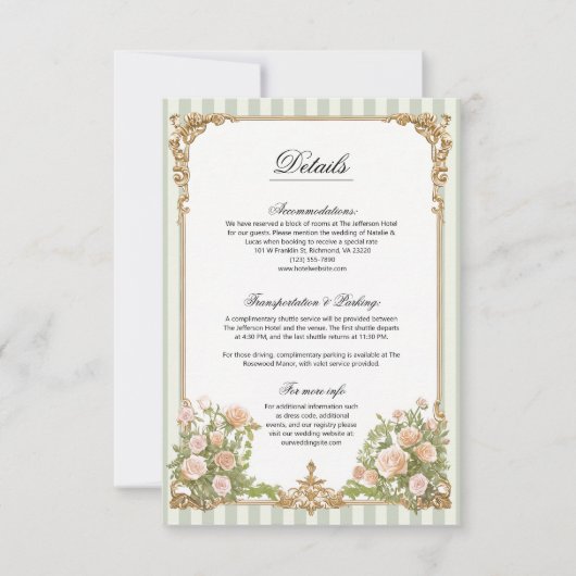 Elegant Sage Green Stripe Floral Details Card (正面)