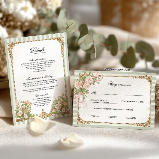 Elegant Sage Green Stripe Floral Details Card