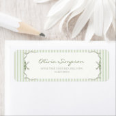 Elegant Sage Green Stripe Wedding Address ラベル (インサイチュ)