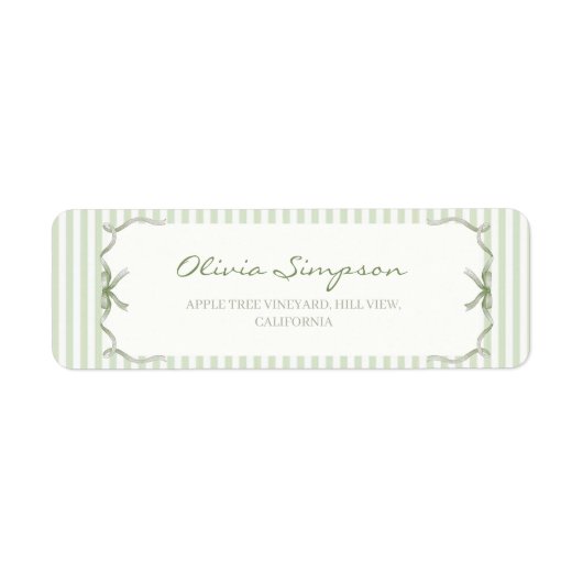 Elegant Sage Green Stripe Wedding Address ラベル (正面)