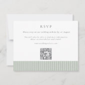 Elegant Sage Green Stripes QR Code Wedding 出欠カード (正面)