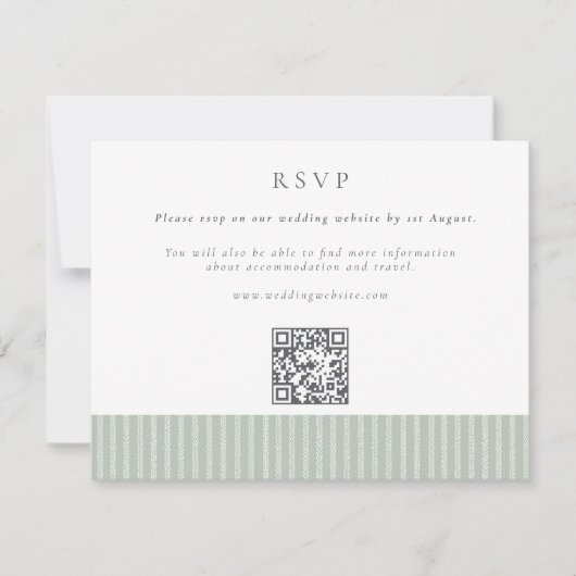 Elegant Sage Green Stripes QR Code Wedding 出欠カード (正面)