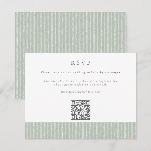 Elegant Sage Green Stripes QR Code Wedding 出欠カード (正面/裏面)