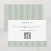 Elegant Sage Green Stripes QR Code Wedding Details エンクロージャーカード (正面/裏面)