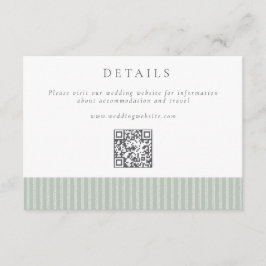 Elegant Sage Green Stripes QR Code Wedding Details エンクロージャーカード
