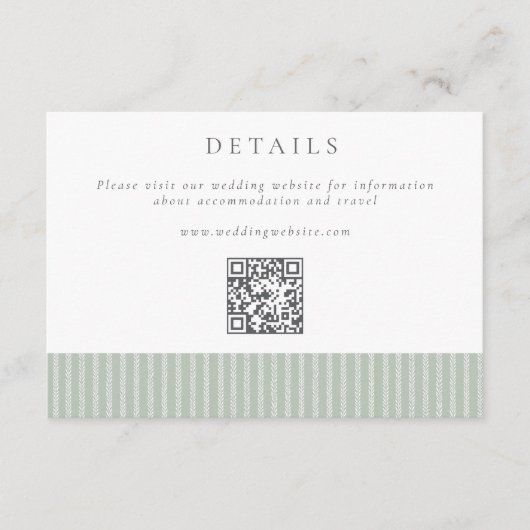 Elegant Sage Green Stripes QR Code Wedding Details エンクロージャーカード (正面)