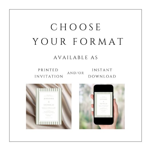 Elegant Sage Green Stripes Wedding 招待状