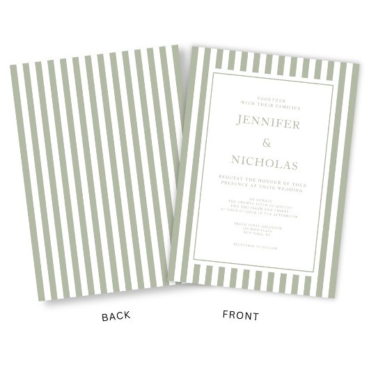 Elegant Sage Green Stripes Wedding 招待状
