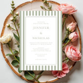 Elegant Sage Green Stripes Wedding 招待状