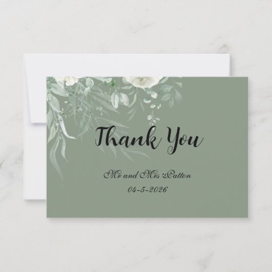 Elegant Sage Green Thank You Card サンキューカード (正面)