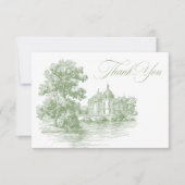 Elegant Sage Green Toile French Manor Wedding サンキューカード (正面)