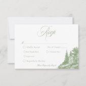 Elegant Sage Green Toile French Manor Wedding 出欠カード (正面)