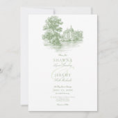 Elegant Sage Green Toile French Manor Wedding 招待状 (正面)