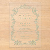 Elegant Sage Green Victorian Floral Frame Wedding アクリル招待状 (正面)