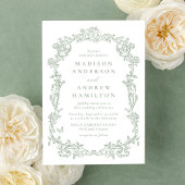 Elegant Sage Green Victorian Floral Photo Wedding 招待状