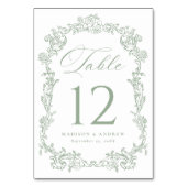 Elegant Sage Green Victorian Floral Wedding テーブルナンバー (正面)