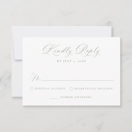 Elegant Sage Green Victorian Floral Wedding 出欠カード (正面)