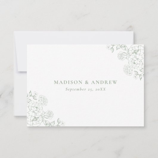 Elegant Sage Green Victorian Floral Wedding 出欠カード (裏面)