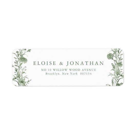 Elegant Sage Green Vintage Classic Wedding Address ラベル (正面)