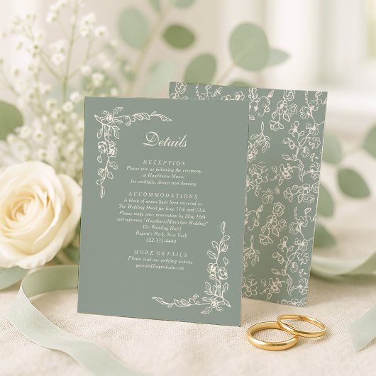 Elegant Sage Green Vintage Floral Wedding エンクロージャーカード