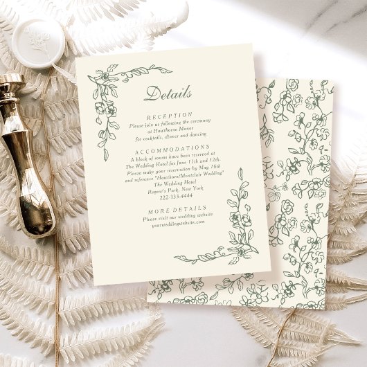 Elegant Sage Green Vintage Floral Wedding エンクロージャーカード
