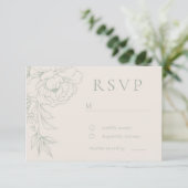 Elegant Sage Green Vintage Floral Wedding 出欠カード (スタンド正面)