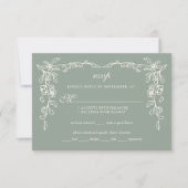 Elegant Sage Green Vintage Floral Wedding 出欠カード (正面)