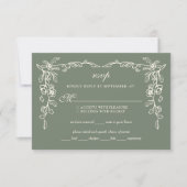 Elegant Sage Green Vintage Floral Wedding 出欠カード (正面)