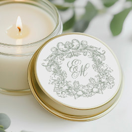 Elegant Sage Green Vintage Monogram Crest Wedding ラウンドシール