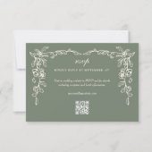 Elegant Sage Green Vintage QR Code Wedding 出欠カード (正面)