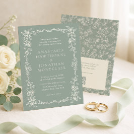 Elegant Sage Green Vintage Qr Code Wedding 招待状