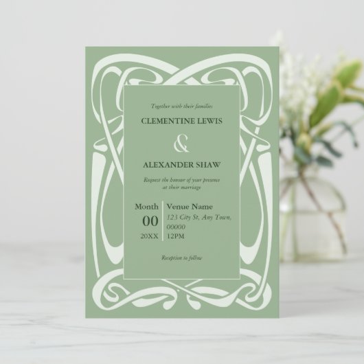 Elegant Sage Green Vintage Ribbon 招待状 (スタンド正面)