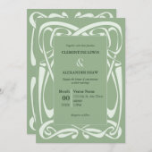 Elegant Sage Green Vintage Ribbon 招待状 (正面/裏面)