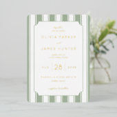 Elegant Sage Green Vintage Stripes 箔招待状 (立ち正面)
