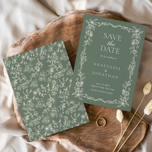 Elegant Sage Green Vintage Wedding セーブザデート