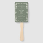 Elegant Sage Green Vintage Wedding Program ハンドファン (正面)