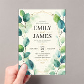 Elegant Sage Green Watercolor Eucalyptus Leaves アクリル招待状 (インサイチュ (ポータブル))