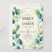 Elegant Sage Green Watercolor Eucalyptus Leaves 招待状 (正面)