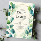 Elegant Sage Green Watercolor Eucalyptus Leaves 招待状
