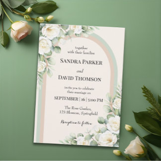 Elegant Sage Green Watercolor Floral Arch Wedding  招待状