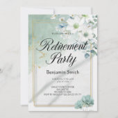 Elegant Sage Green Watercolor Floral Retirement Pa 招待状 (正面)