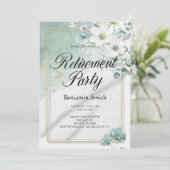 Elegant Sage Green Watercolor Floral Retirement Pa 招待状 (スタンド正面)