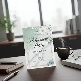 Elegant Sage Green Watercolor Floral Retirement Pa 招待状