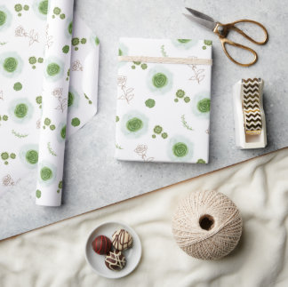 Elegant Sage Green Watercolor Floral Wedding ラッピングペーパー