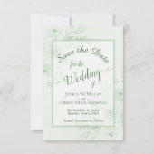 Elegant Sage Green Watercolor Peonies Boho Wedding セーブザデート (正面)