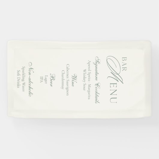 Elegant Sage Green Wedding Bar Menu Banner 横断幕 (横)