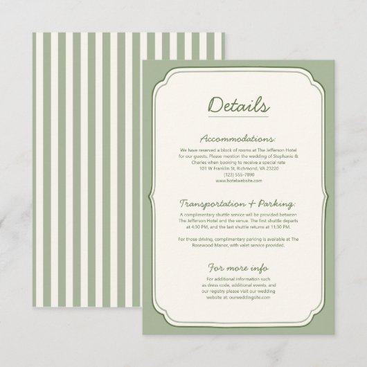 Elegant Sage Green Wedding Details Card (正面/裏面)